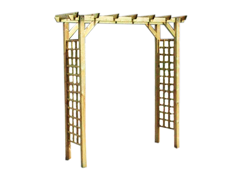 Pergola droite Luxe Dimensions: 180x70x210 cm Section poteaux: 70×70 mm Assemblage: vis et agrafes galvanisés Conditionnement: 8 pc. / palette
