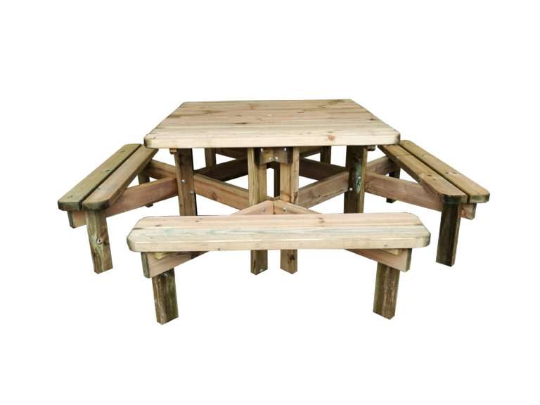 Table pique nique en bois CARREE, table pique nique en pin avec bancs