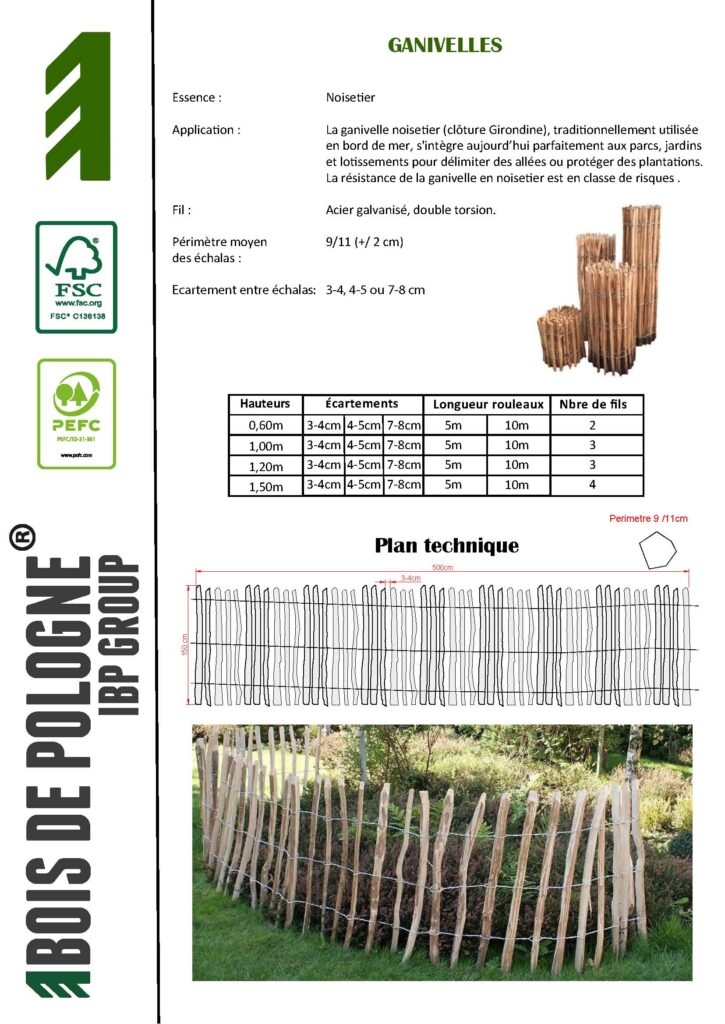 Ganivelle bois autoclave classe 4 acier galvanisé