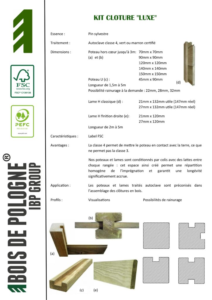 kit clôture luxe autoclave classe 4, vert ou marron certifié