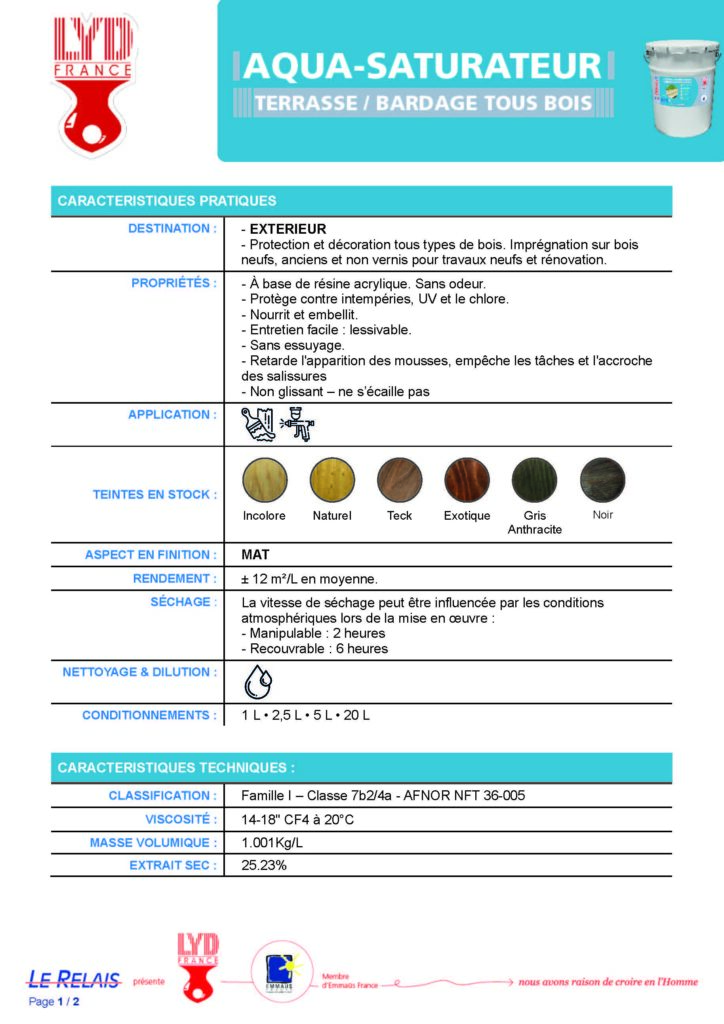 Fiche technique Saturateur AQUASATURATEUR