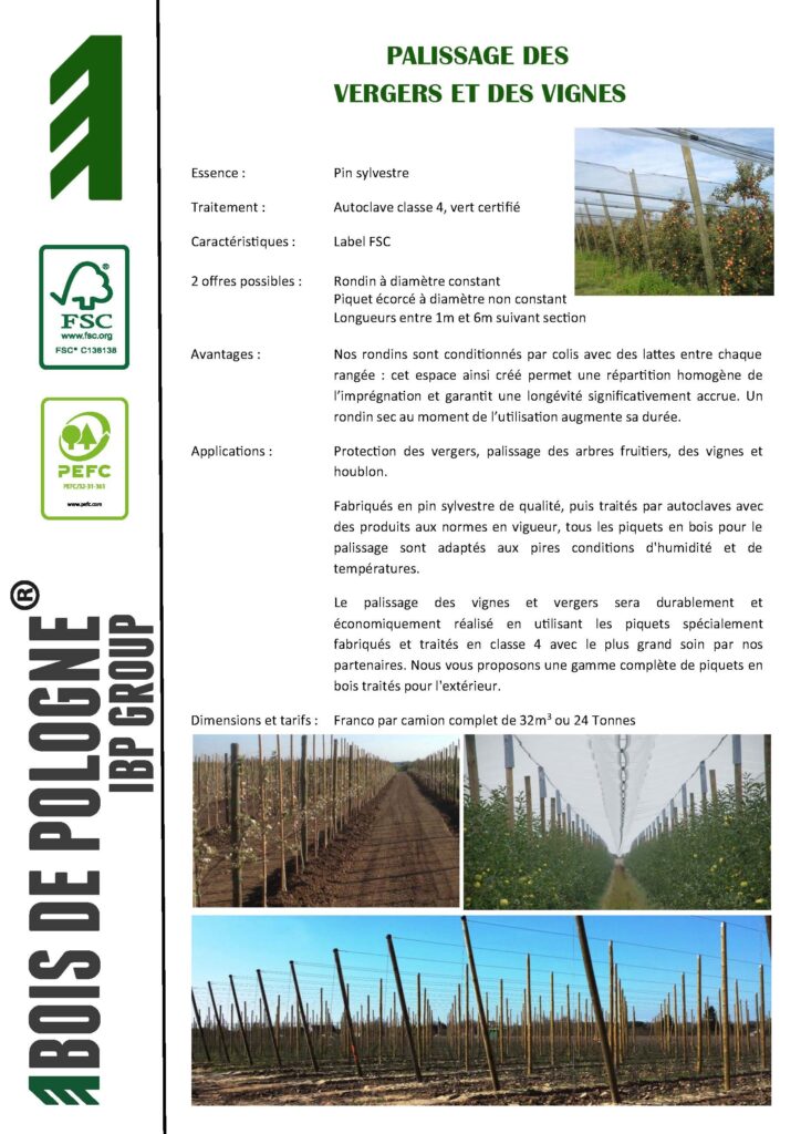 PALISSAGE DES VERGERS ET DES VIGNES Pin sylvestre Autoclave classe 4, vert certifié