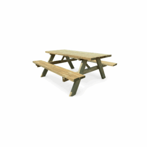 table de pique-nique en bois avec bancs fixes